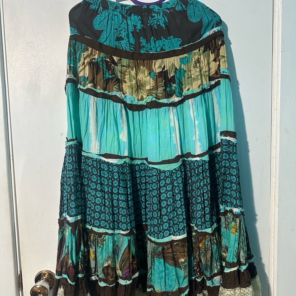 Bohemian Patchwork Skirt in Teal and Brown